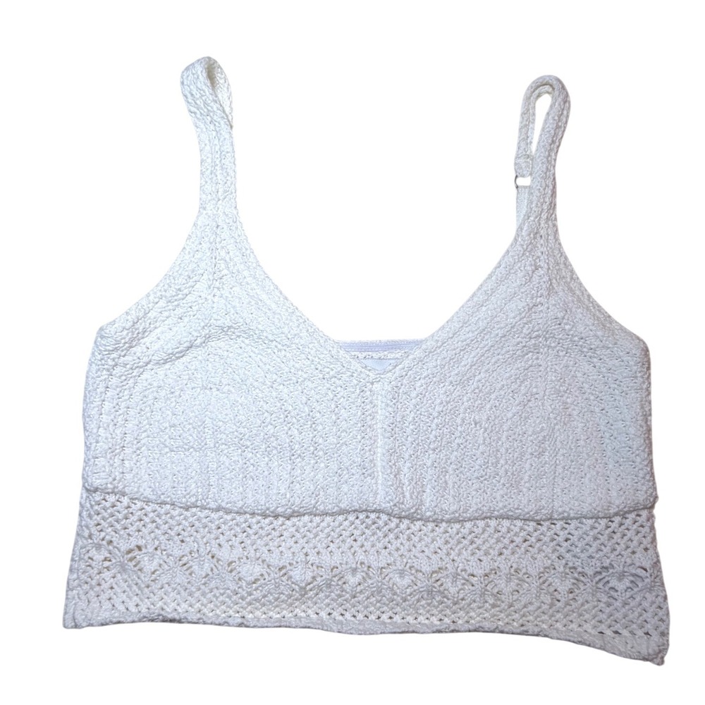 Hollister White Crochet Knit Crop Top Adjustable Straps Boho Festival Cami Large